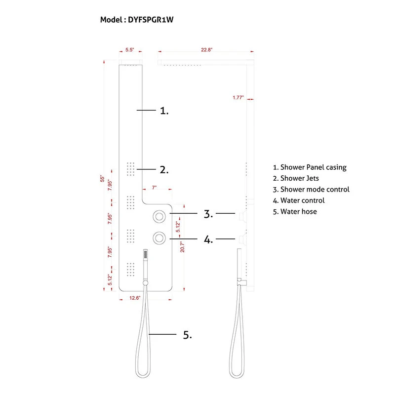Dyconn Guitar White Shower Panel, 4 Spray Massager Jets 3 Dyconn Guitar White Shower Panel, 4 Spray Massager Jets - Image 3
