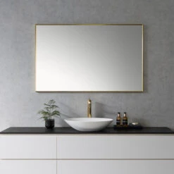 Sassi Rectangle Bathroom/Vanity Aluminum Framed Wall Mirror, Brushed Gold, 48"