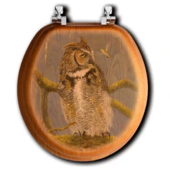 Toilet Seat, Elongated, Fearless Owl And Hummingbird, Round