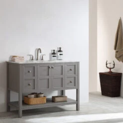 Florence 48" Single Bathroom Vanity In Gray With White Carrara Marble Top -Warm Bathroom 46f1c19c009c45d5 4000 w800 h800 b0 p0