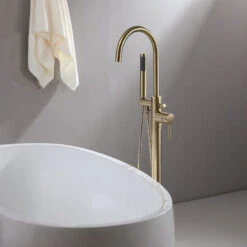 Freestanding Single Handle Tub Filler Faucet With Hand Shower, Brushed Gold -Warm Bathroom 477192fe003f62ab 3474 w800 h800 b0 p0