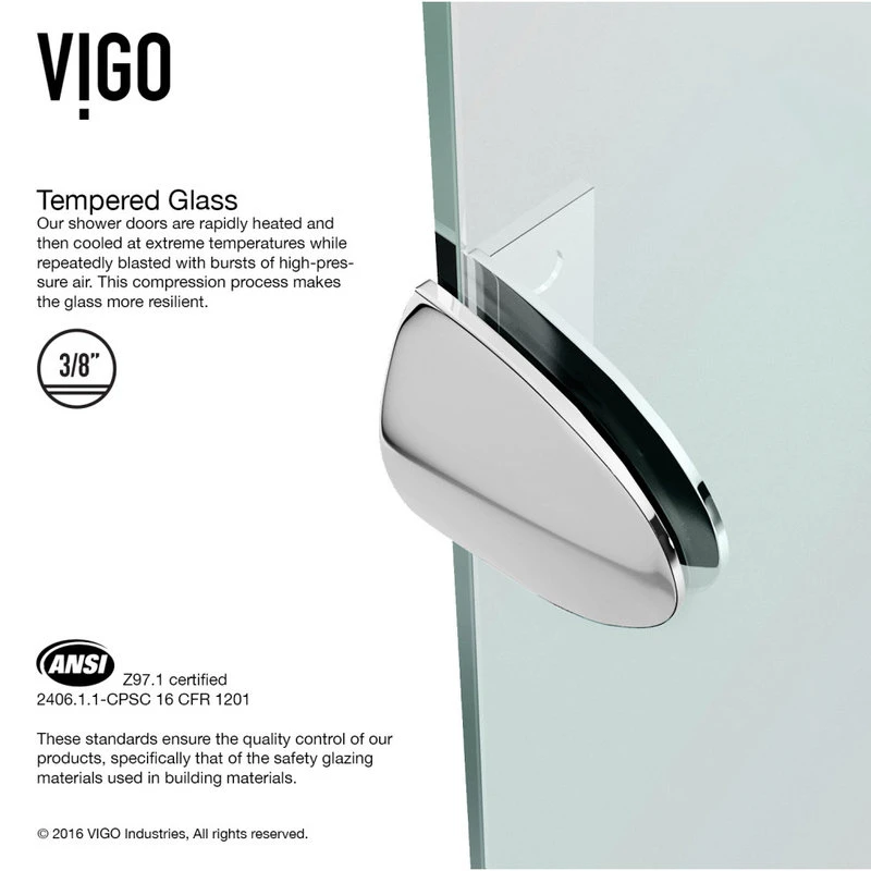 VIGO 34"x34" Frameless Neo-Angle 3/8" Shower, Without Base, Chrome 7 VIGO 34"x34" Frameless Neo-Angle 3/8" Shower, Without Base, Chrome - Image 7