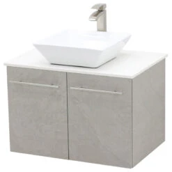 30" Wall Mount Vanity, White Stone Countertop, Light Slate Grey
