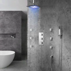 Perugia 16" Ceiling Mount LED Shower Head With Body Massage Jets -Warm Bathroom 49911d3a0dca19cc 8718 w800 h800 b0 p0