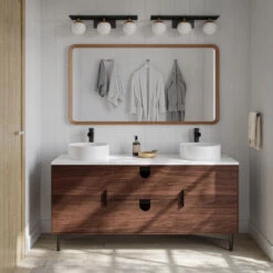 Newton Bath Vanity, Walnut, 60", Double Sink, Freestanding
