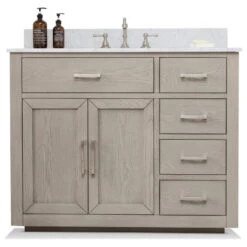 Grace 42" Single Bathroom Vanity In Rich Antique Gray Oak With Carrara White Quartz Top
