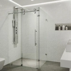 VIGO 34"x46" Frameless 3/8" Shower, Without Base, Chrome