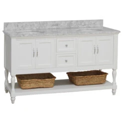 Beverly 60" Bath Vanity, White, Carrara Marble, Double Vanity