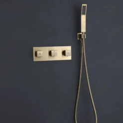 Wall Mounted Rain Shower System With Hand Shower, Brushed Gold -Warm Bathroom 4e61477202fe07d6 2623 w800 h800 b0 p0