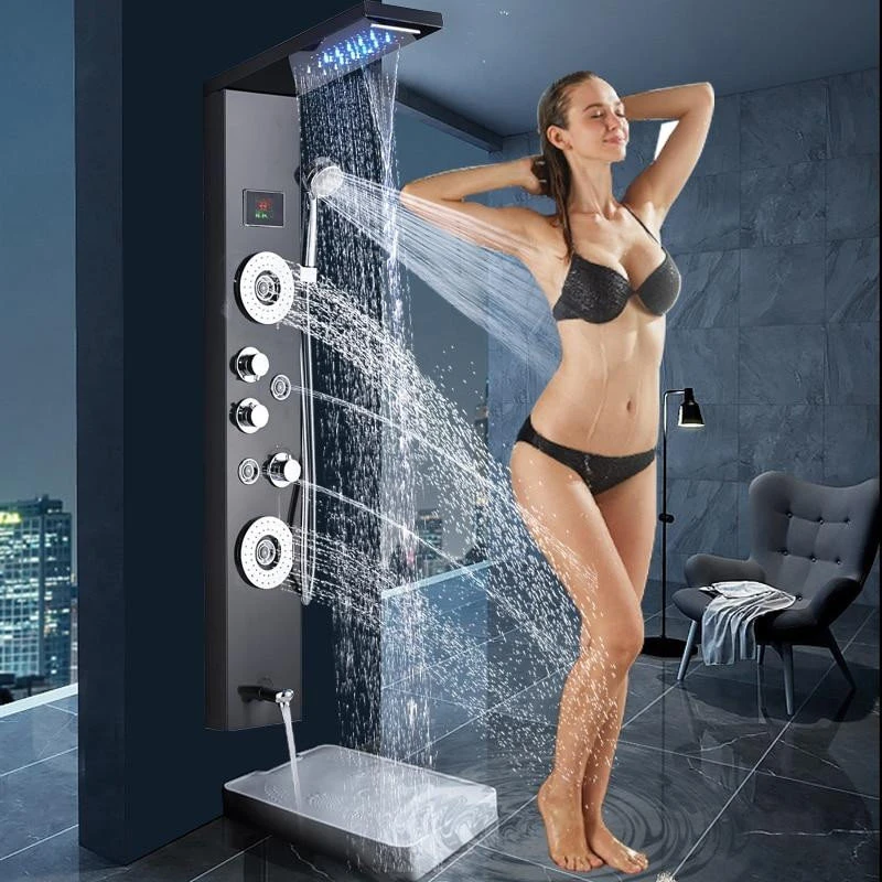 Stainless Steel LED Shower Panel With Massage Jets Waterfall Rainfall 2 Stainless Steel LED Shower Panel With Massage Jets Waterfall Rainfall - Image 2