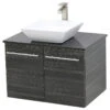 24" Wall Mount Vanity, Black Stone Countertop, Dark Grey