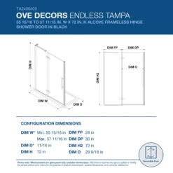 Endless TA2400400 Tampa Alcove 55 15/16 To 57 11/16" W X 72" H Black -Warm Bathroom 4f81c80903ab54f9 1781 w800 h800 b0 p0