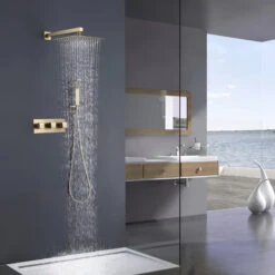 Wall Mounted Rain Shower System With Hand Shower, Brushed Gold -Warm Bathroom 50118ea602fe07da 2623 w800 h800 b0 p0