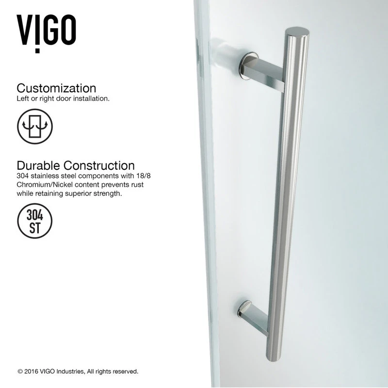 VIGO 64x74 Elan Frameless Sliding Shower Door, Stainless Steel 9 VIGO 64x74 Elan Frameless Sliding Shower Door, Stainless Steel - Image 9