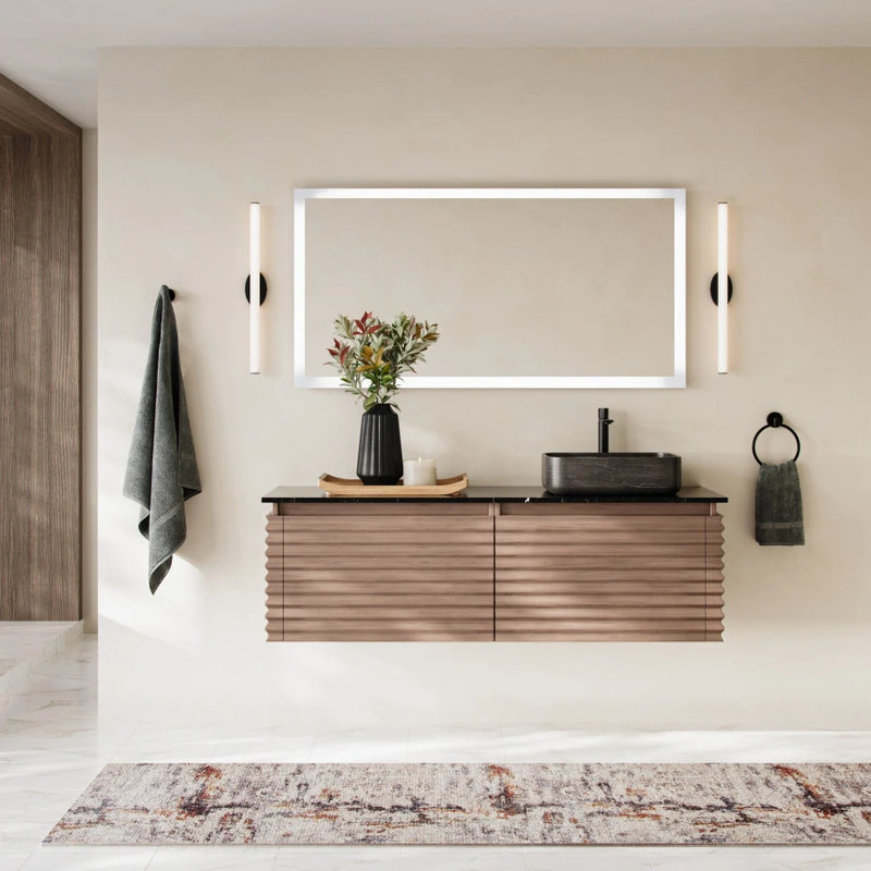 Accordion Bath Vanity, Single Sink 60", Chestnut Oak, Wall Mounted, Right Sink 3 Accordion Bath Vanity, Single Sink 60", Chestnut Oak, Wall Mounted, Right Sink - Image 3