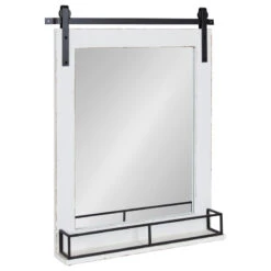 Cates Framed Wall Mirror With Shelf, White 24x31