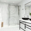 VIGO 36"x48" Frameless Shower Enclosure, Steel With Right Drain Base