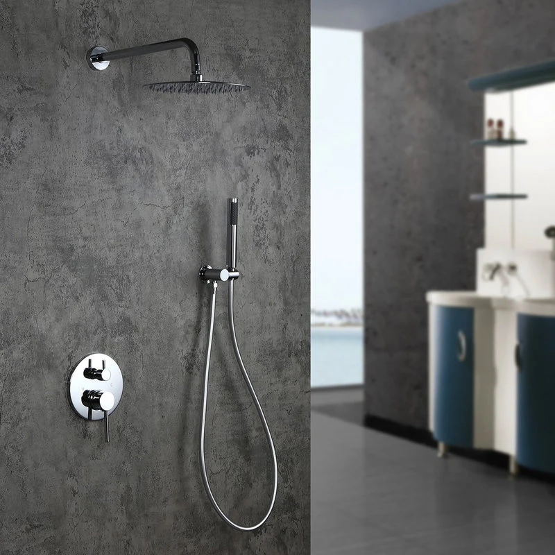 Modern Rain Shower System With Round Rainfall Shower Head Handheld Shower Set, C 3 Modern Rain Shower System With Round Rainfall Shower Head Handheld Shower Set, C - Image 3