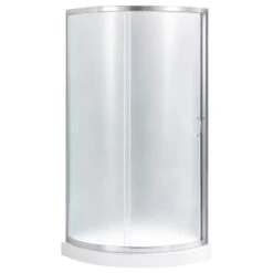 Ove Decors Breeze 34 Shower Kit, Frosted Glass Panels And Base, Satin Nickel