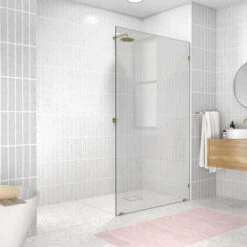 78"x45" Frameless Shower Door Single Fixed Panel, Satin Brass