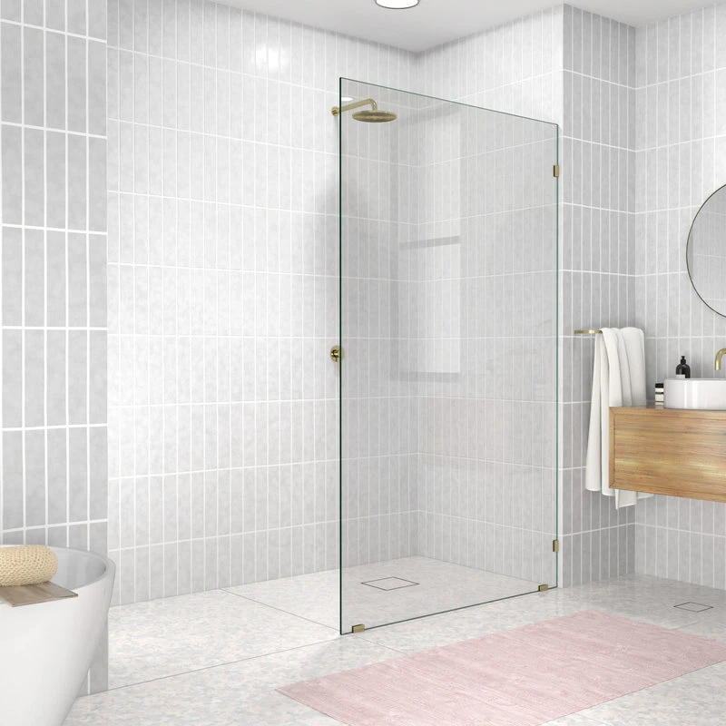 78"x45" Frameless Shower Door Single Fixed Panel, Satin Brass 1 78"x45" Frameless Shower Door Single Fixed Panel, Satin Brass