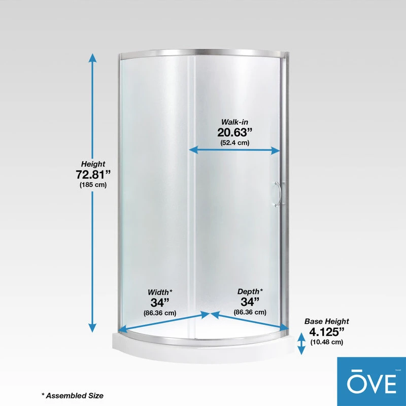 Ove Decors Breeze 34 Shower Kit, Frosted Glass Panels And Base, Satin Nickel 3 Ove Decors Breeze 34 Shower Kit, Frosted Glass Panels And Base, Satin Nickel - Image 3