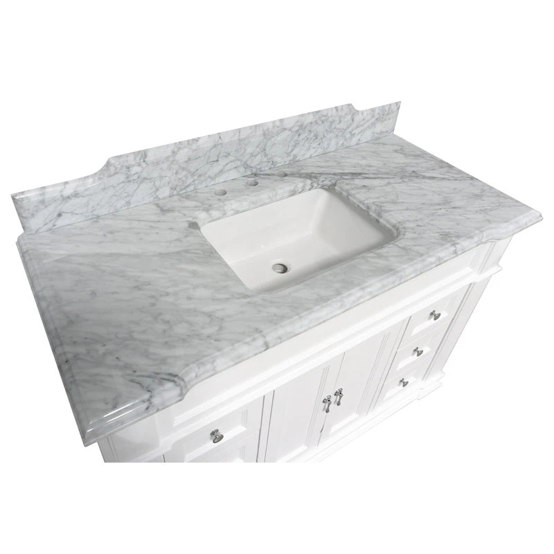 Elizabeth 48" Bathroom Vanity, White, Carrara Marble 6 Elizabeth 48" Bathroom Vanity, White, Carrara Marble - Image 6
