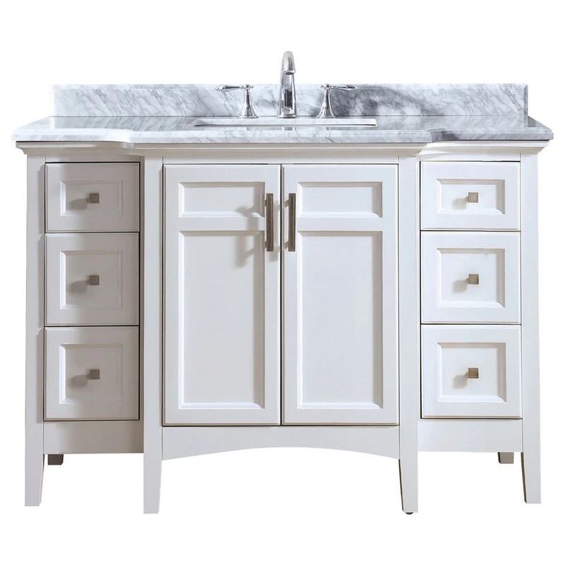 Luz 48" Single Bathroom Vanity In White With Italian Carrara Marble Top 2 Luz 48" Single Bathroom Vanity In White With Italian Carrara Marble Top - Image 2
