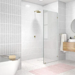 78"x32" Frameless Shower Door Single Fixed Panel, Satin Brass