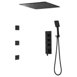 Ceiling Mount Square Black Rain Shower System With Body Spray Jets In Wall, 20 I