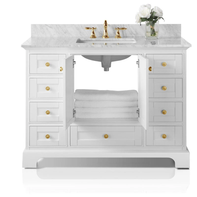 Audrey Vanity Set, White, 48", Gold Hardware, No Mirror 13 Audrey Vanity Set, White, 48", Gold Hardware, No Mirror - Image 13