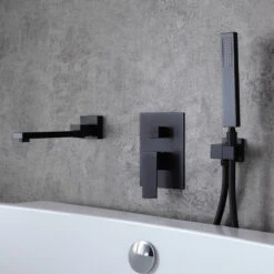 Modern Matte Black Solid Brass Wall Mount Swivel Bathtub Faucet With Hand Shower -Warm Bathroom 54915f4b0e7dc716 6200 w800 h800 b0 p0