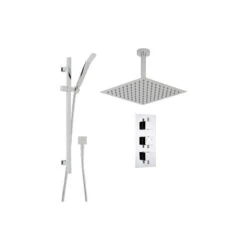 Benete Square Chrome Rain Shower System Set 2 Outlets Ceiling Head And Handset