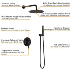 Modern Rain Shower Set With Shower Head Handheld Shower Set, Matte Black, 10" -Warm Bathroom 54f12e5000138022 3866 w800 h800 b1 p0