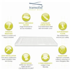 Transolid Linear 60"x34" Rectangular Shower Base With Left Hand Drain, White -Warm Bathroom 56416d610ec2852a 5699 w800 h800 b1 p0