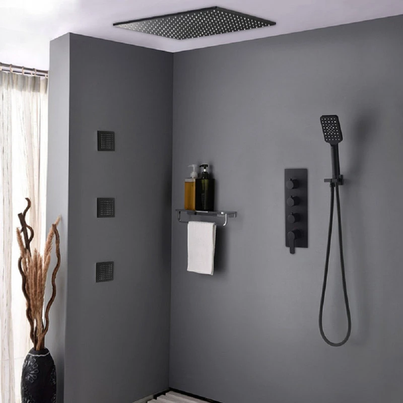 Ceiling Mount Square Black Rain Shower System With Body Spray Jets In Wall, 16 I 2 Ceiling Mount Square Black Rain Shower System With Body Spray Jets In Wall, 16 I - Image 2