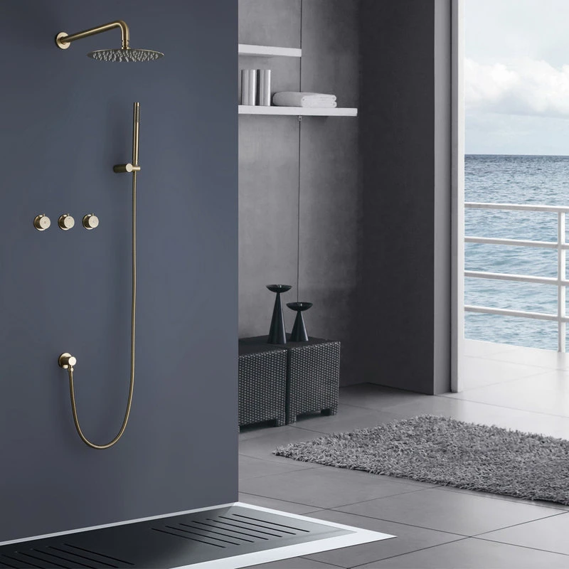 Wall Mounted Rain Shower System With Hand Shower-Includes Rough-In Valve, Brushed Gold 2 Wall Mounted Rain Shower System With Hand Shower-Includes Rough-In Valve, Brushed Gold - Image 2