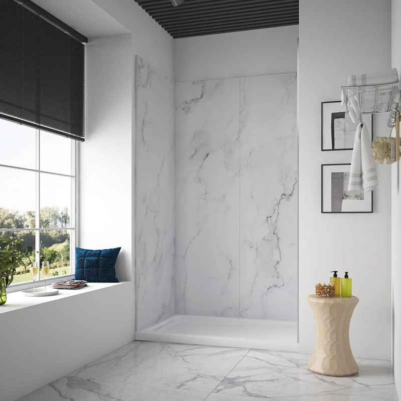 Ove Decors Arroyo 48 X 32 In. Solid Surface Alcove Shower Wall In Carrara Finish 3 Ove Decors Arroyo 48 X 32 In. Solid Surface Alcove Shower Wall In Carrara Finish - Image 3