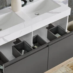 The Monolith Bathroom Vanity, Double Sink, 48", Dark Gray, Wall Mount -Warm Bathroom 5871026603c73336 9511 w800 h800 b0 p0