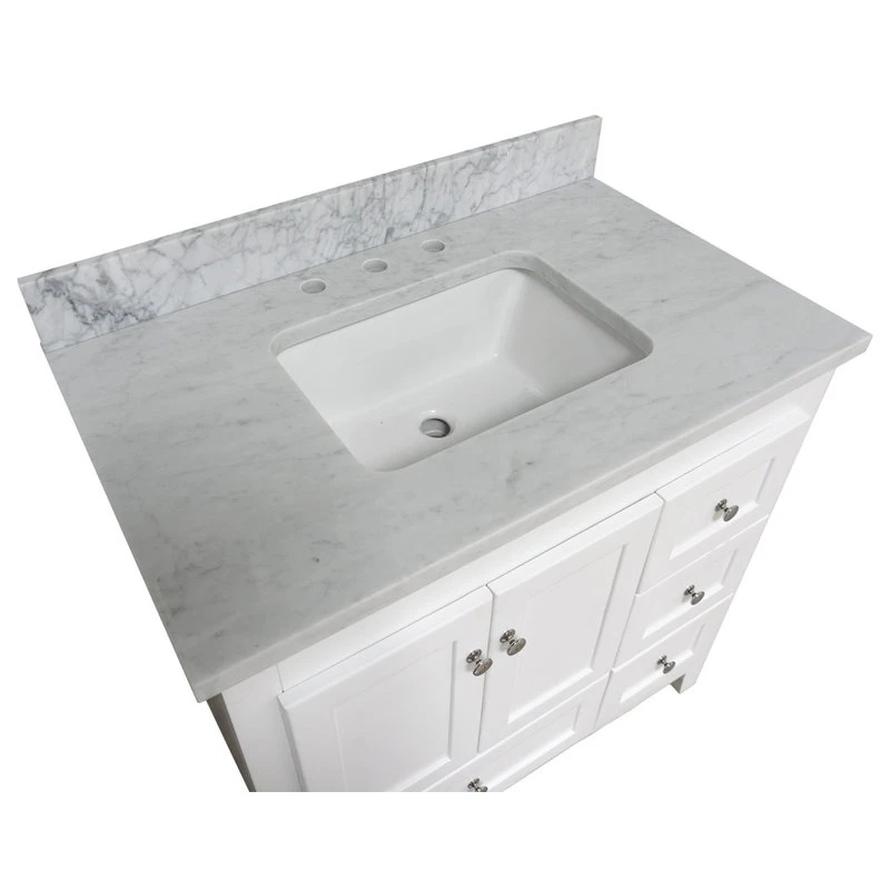 Abbey 36" Bathroom Vanity, White, Carrara Marble 6 Abbey 36" Bathroom Vanity, White, Carrara Marble - Image 6