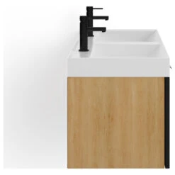 The Nuvo Bathroom Vanity, Double Sink, 55", Black Glass And Maple, Wall Mounted -Warm Bathroom 5a31b0a203c744fb 4003 w800 h800 b1 p0