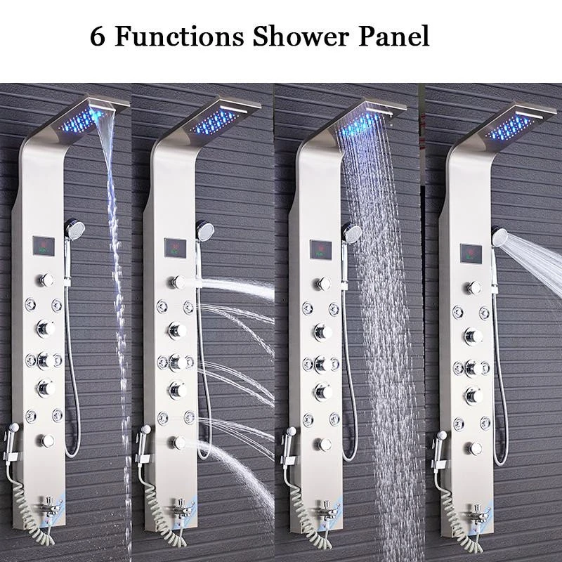 6 Stage Stainless Steel LED Shower Column With Massage Jets, Brushed Nickel 6 6 Stage Stainless Steel LED Shower Column With Massage Jets, Brushed Nickel - Image 6