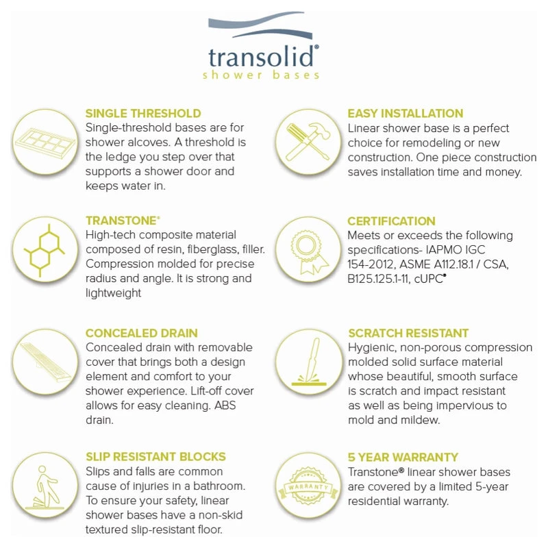 Transolid Linear 48"x36" Rectangular Shower Base With Right Hand Drain, White 5 Transolid Linear 48"x36" Rectangular Shower Base With Right Hand Drain, White - Image 5