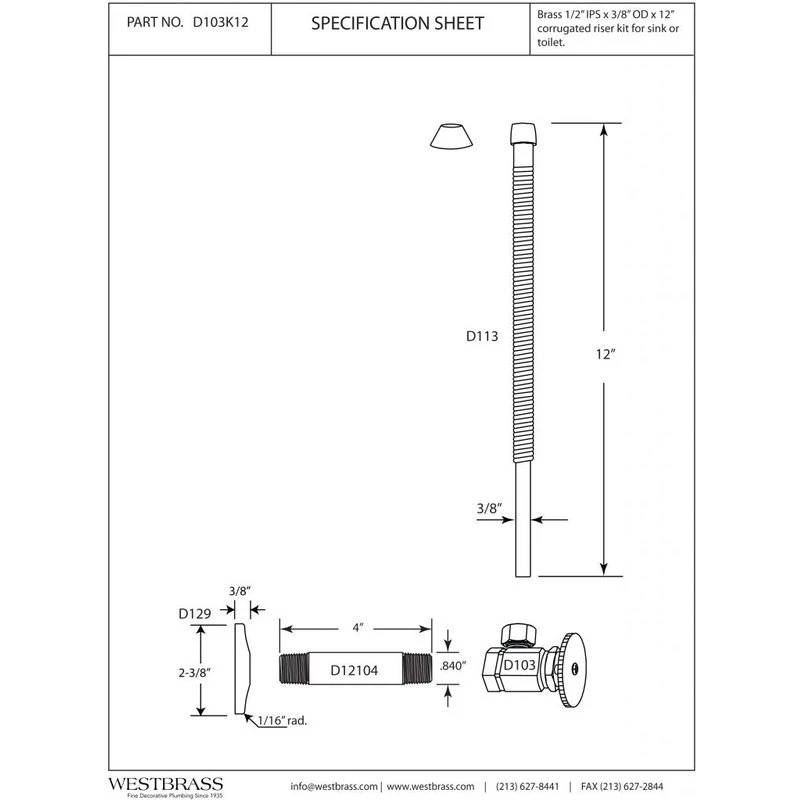 Supply Kit - 1/2" Ips X 3/8" Od X 12" Corrugated In Polished Brass, Polished Brass 2 Supply Kit - 1/2" Ips X 3/8" Od X 12" Corrugated In Polished Brass, Polished Brass - Image 2