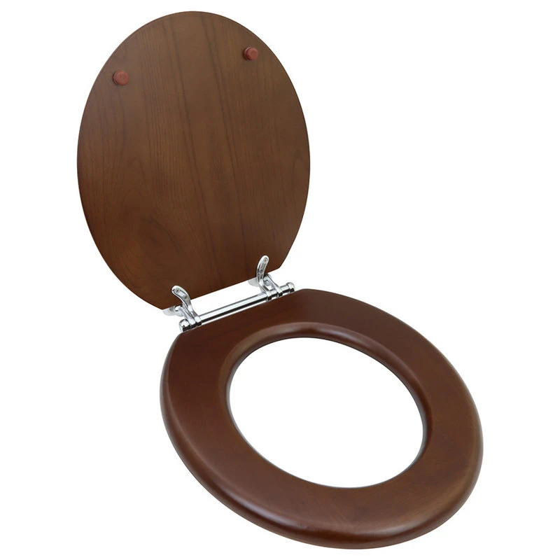 Solid Wood Dark Oak Toilet Round Seat With Chrome Hinge 2 Solid Wood Dark Oak Toilet Round Seat With Chrome Hinge - Image 2