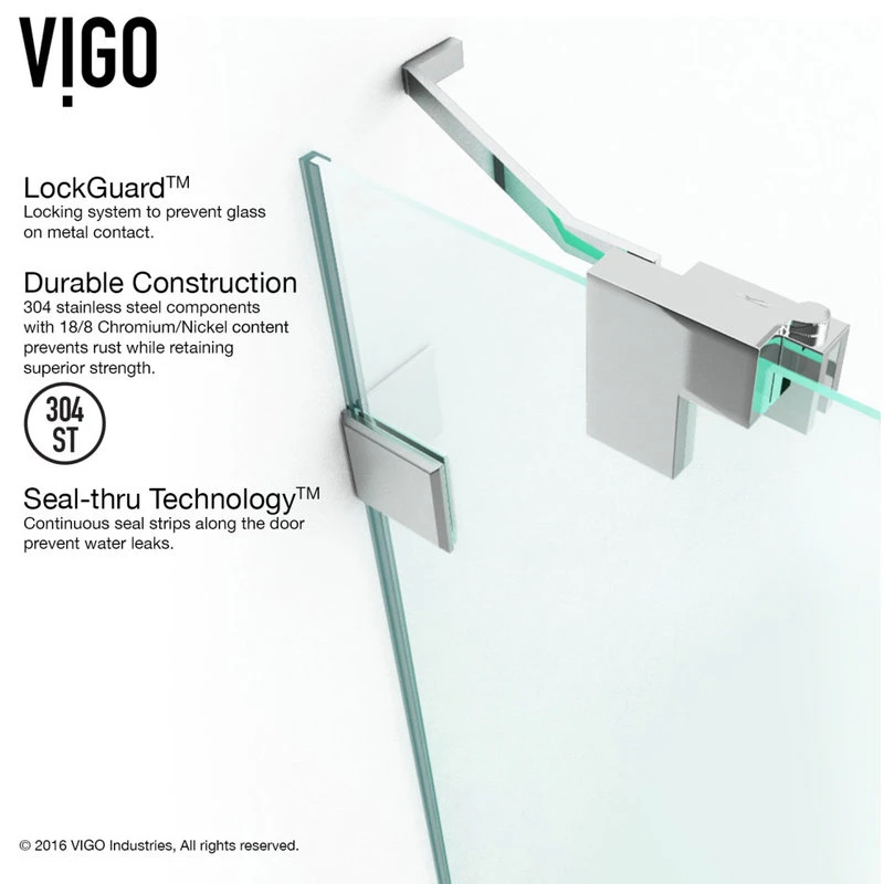 VIGO Pirouette Frameless Shower Door, 42", Chrome 11 VIGO Pirouette Frameless Shower Door, 42", Chrome - Image 11