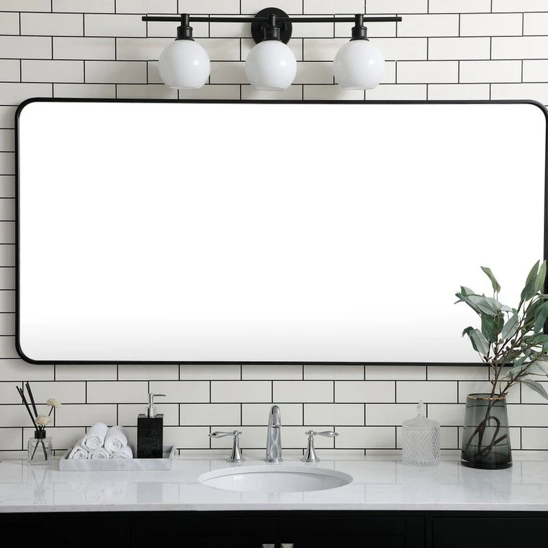 Ellis Soft Corner Metal Rectangular Mirror, Black, 30"x60" 2 Ellis Soft Corner Metal Rectangular Mirror, Black, 30"x60" - Image 2