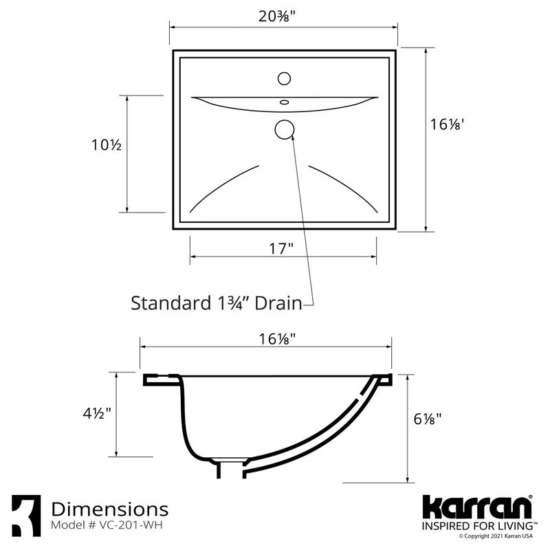 Karran Valera 21" Top Mount Vitreous China Sink, White With Overflow Drain 3 Karran Valera 21" Top Mount Vitreous China Sink, White With Overflow Drain - Image 3