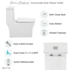 Concorde One Piece Square Toilet Dual Flush 0.8/1.28 Gpf, Glossy White -Warm Bathroom 60b1f03e025eb2bc 4573 w800 h800 b1 p0