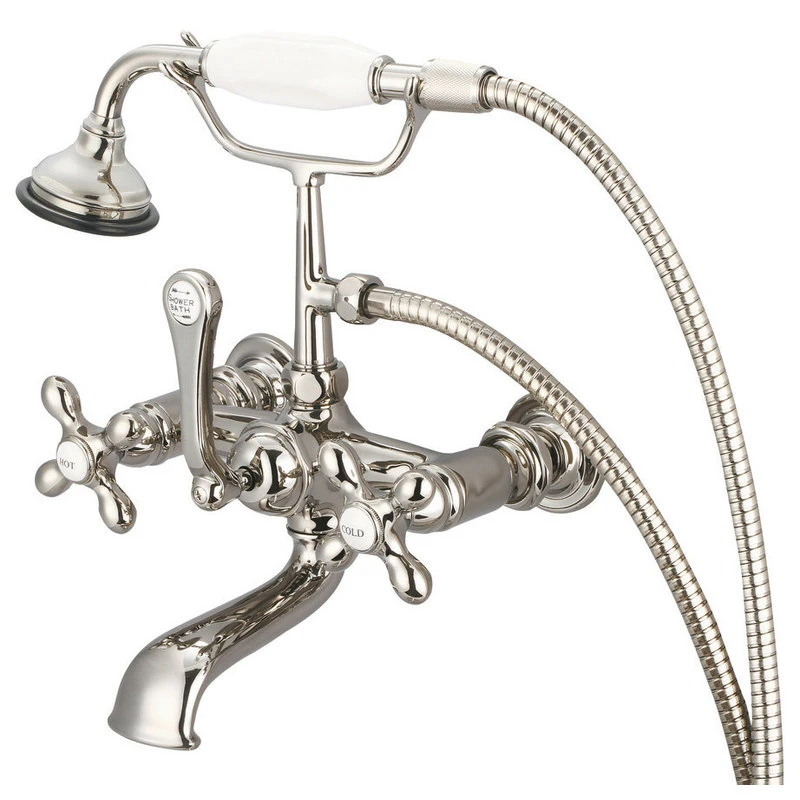 Vintage 7" Spread Wall Mount Tub Faucet & Handheld Shower, Cross Handles 1 Vintage 7" Spread Wall Mount Tub Faucet & Handheld Shower, Cross Handles